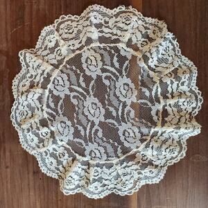 Vintage Doily Lace Lacy w/ Ruffle Edge 10 Inch Round Off White